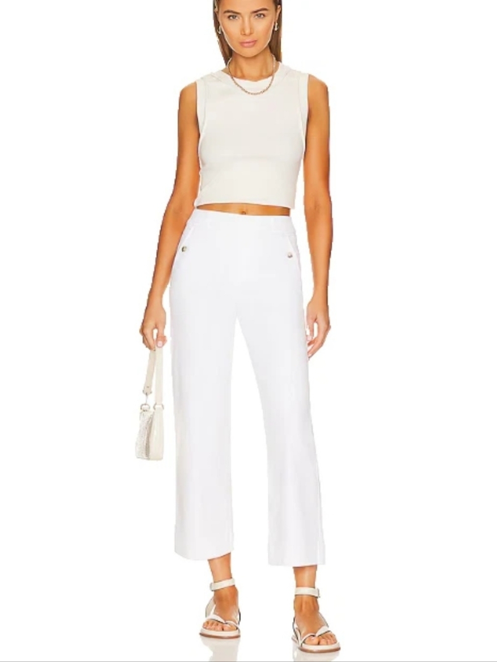 NWOT SPANX Stretch Twill Crop Wide Leg Pants Women's S Bright White Pull On